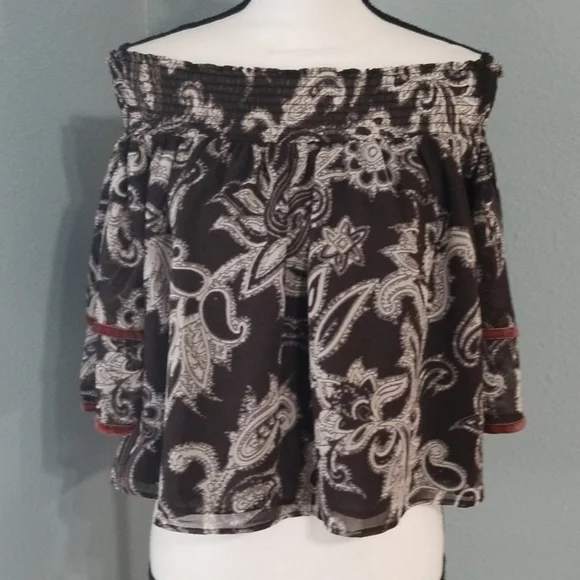 LOFT Belle Sleeve Black Paisley Blouse - Picture 2 of 8